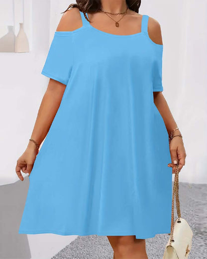 Kleid Einfarbig Off-Shoulder A-Linie