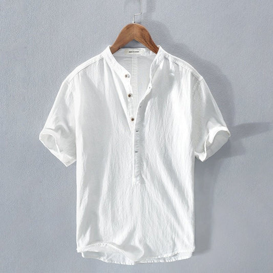 White linen shirt with stand-up collar – Julian