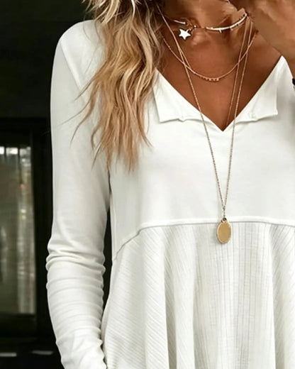 Bluse Mode V-Ausschnitt Uni Farbe