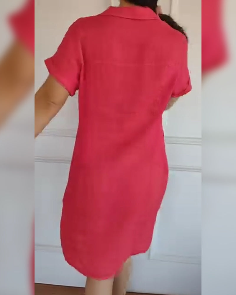 Kleid Knopfleistenkragen kurzärmlig einfarbig