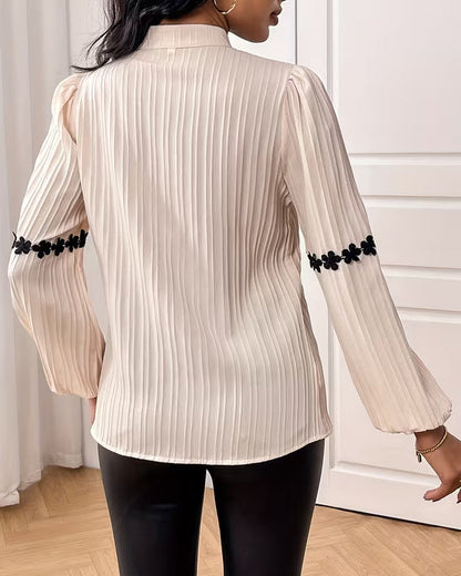 Bluse Elegant Spitze Patchwork Puffärmel