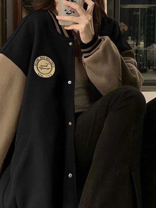 Vintage Contrast Colors Loose Casual Jacket