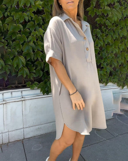 Kleid einfarbig geknöpft Schlitz Hemd