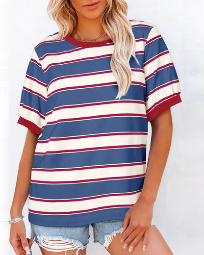 T-Shirt Farbblockiert Streifen Raglan Ärmel