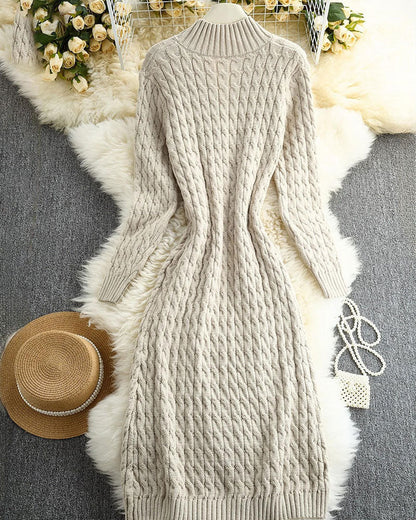 Strickjacke Stehkragen Zopf Knopf Lang