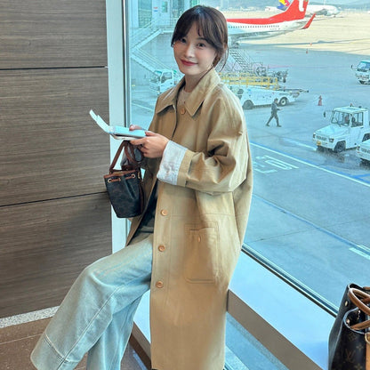 Long Button Down Trench Coat with Pockets for Women - Candida