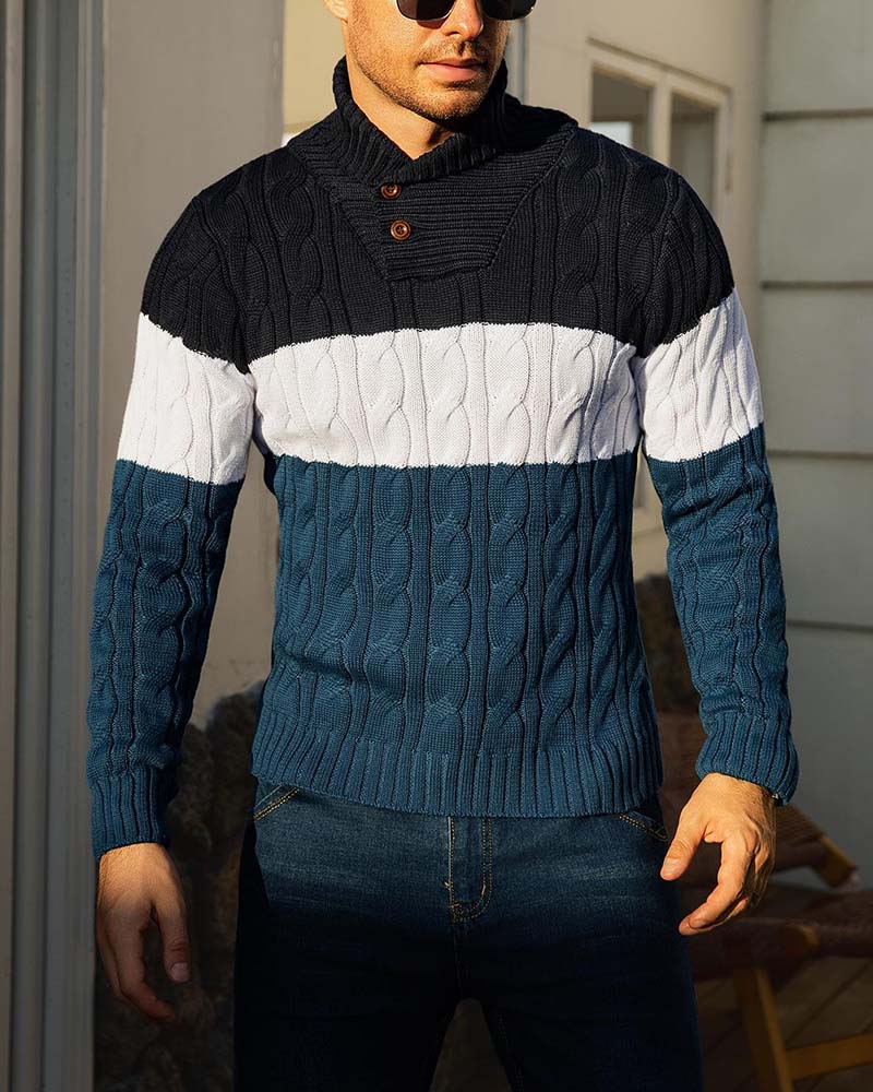 Pullover Hoher Hals Knopf Kontrast Herren