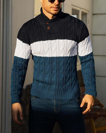Pullover Hoher Hals Knopf Kontrast Herren