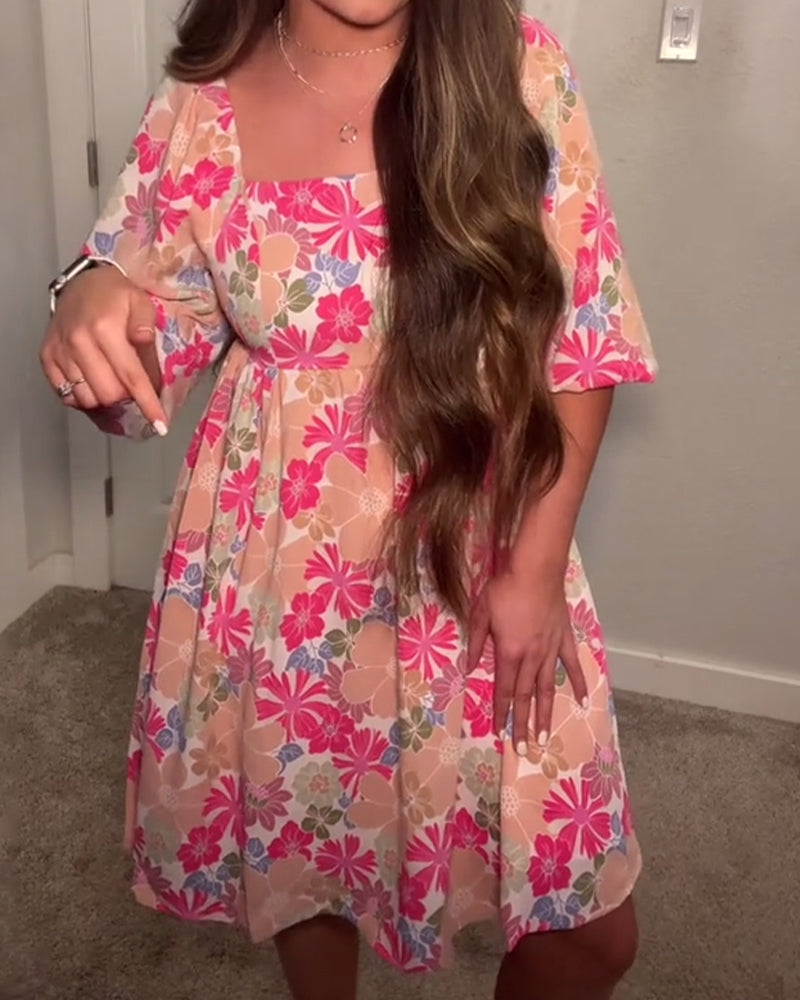 Kleid Quadratischer Ausschnitt Puffärmel Babydoll