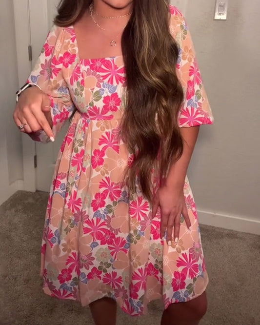 Kleid Quadratischer Ausschnitt Puffärmel Babydoll