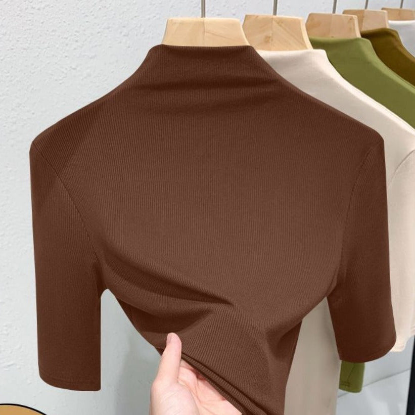 Short Sleeve Mock Neck T-Shirt for Women - Priscilla