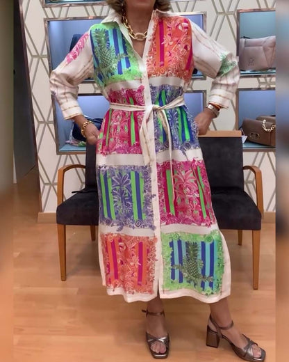 Kleid Patchwork Gedruckt Lang Hemd