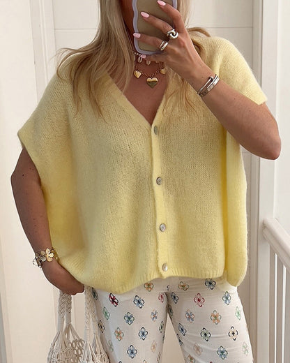 Cardigan Ärmellos V-Ausschnitt Knopfleiste Pullover