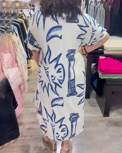 Kleid Revers Bedruckt Locker Lässig