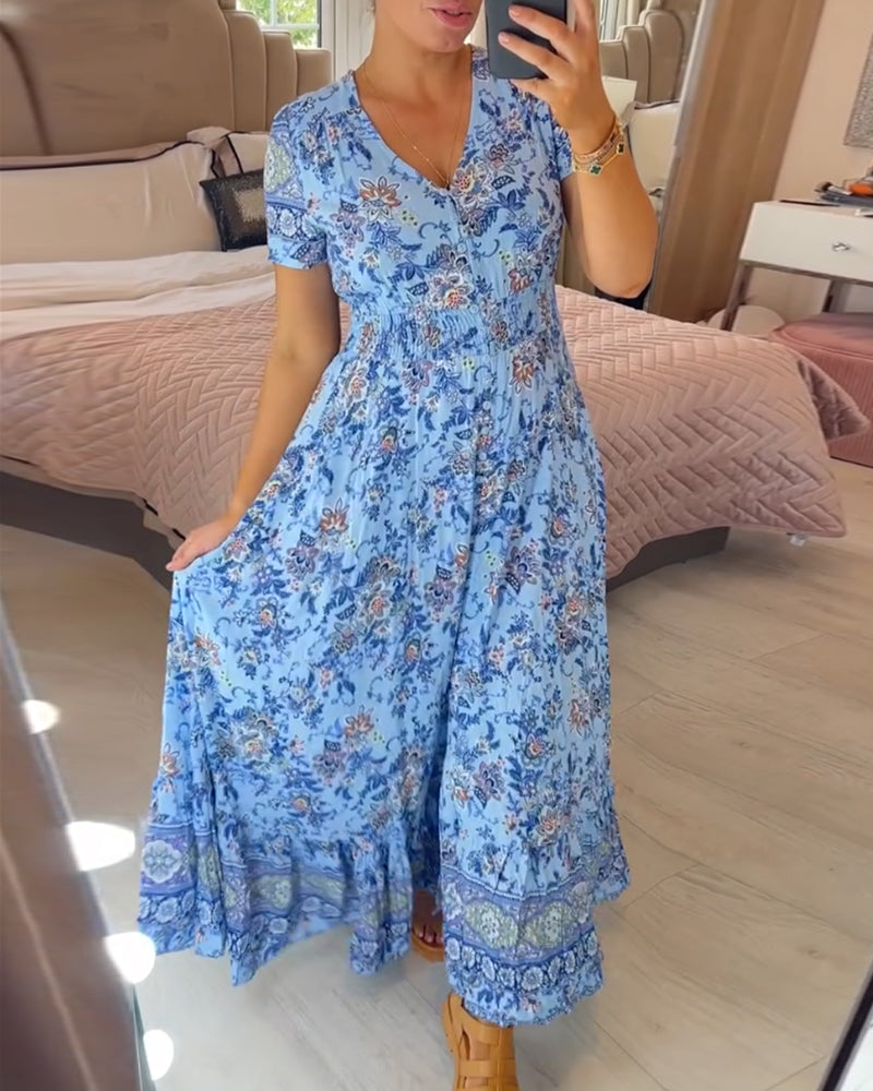 🌷🌷Kleid mit Blumendruck und V-Ausschnitt