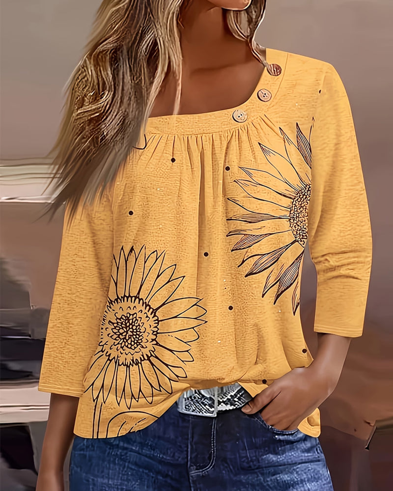 Top Sonnenblume Druck Dreiviertelarm