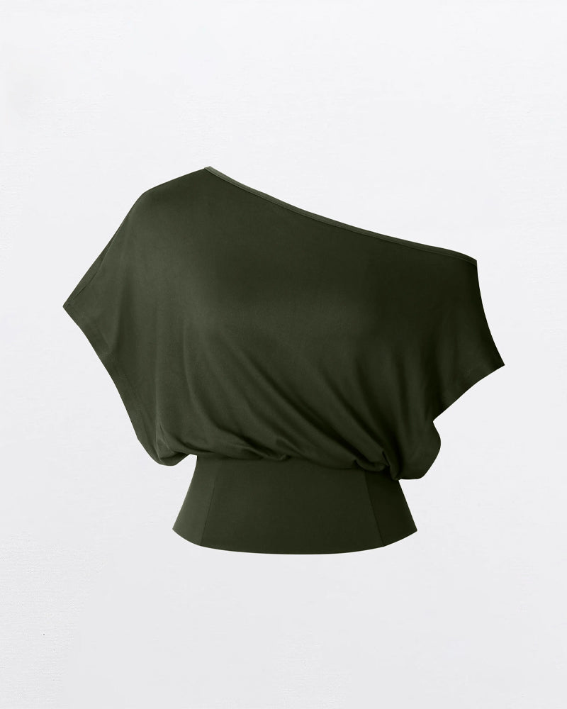T-Shirt Asymmetrischer Saum Tailliert Fledermaus
