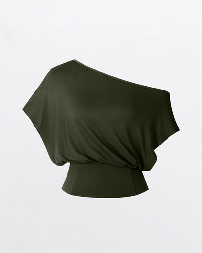 T-Shirt Asymmetrischer Saum Tailliert Fledermaus