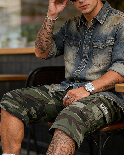 Herren Tarnung Cargo Shorts Multi-Tasche Verstellbare Taille Atmungsaktiver Stoff
