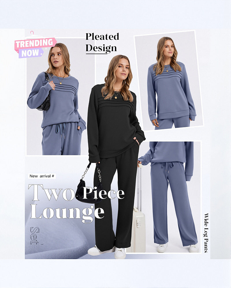 Set Damen Rundhalsausschnitt Top und Bundhosen mit Kordelzug