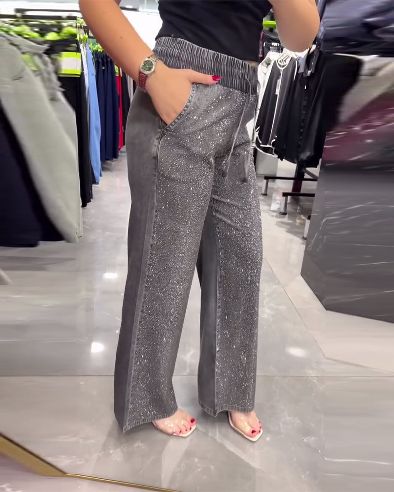 Freizeithose in Unifarbe mit Taschen und elastischem Bund