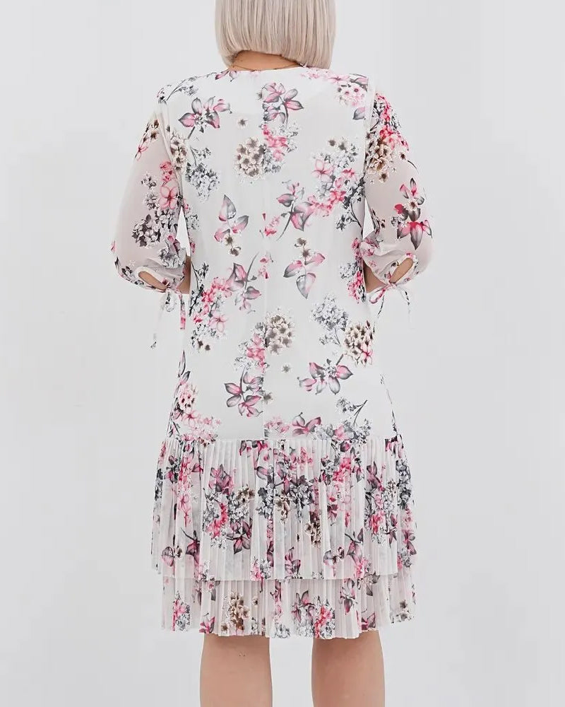 Kleid Halbarm Schnürung Blumen