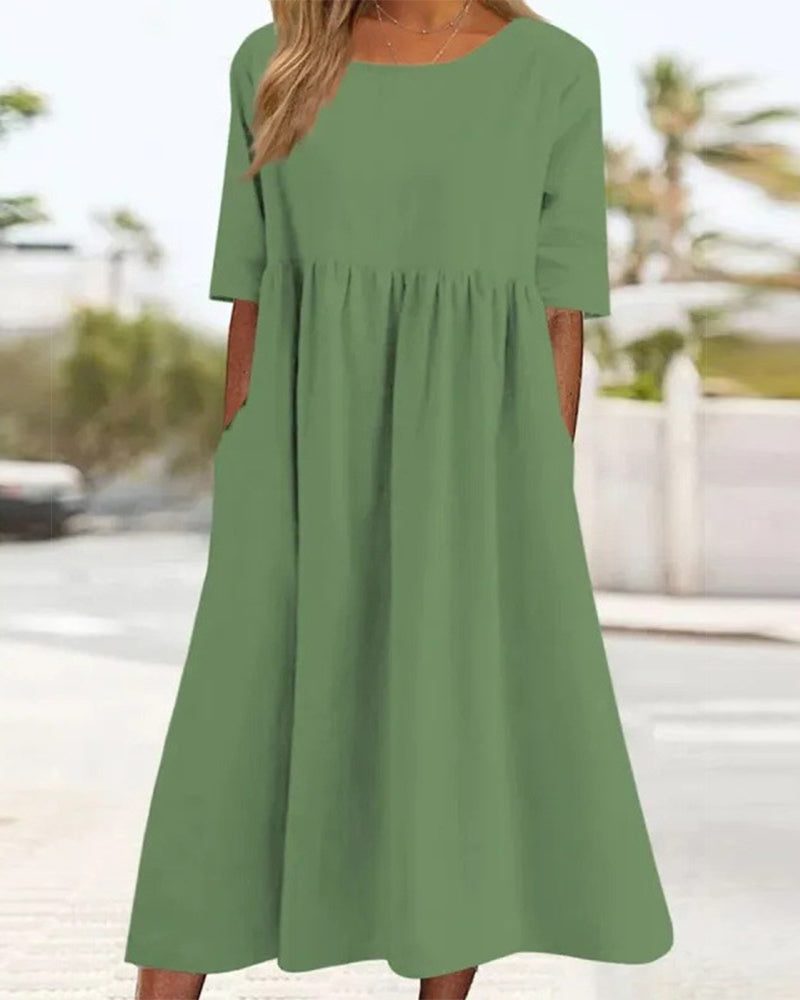 Kleid Kurzarm Tasche Gerafft
