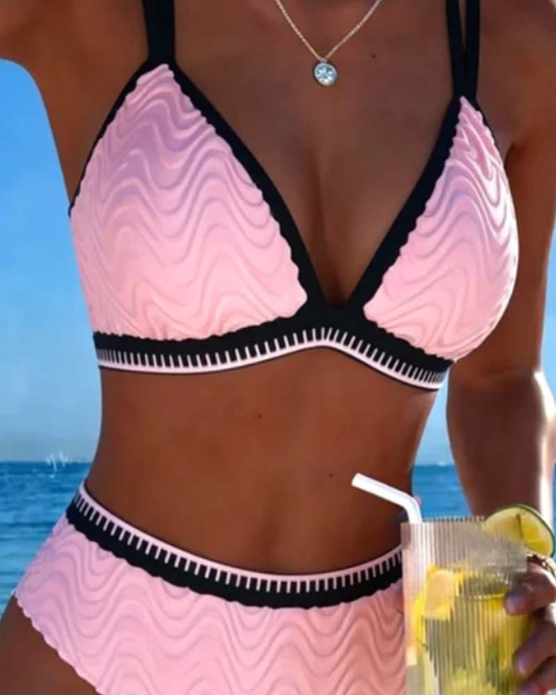 Bikini Farbblock Doppelträger Strukturiert