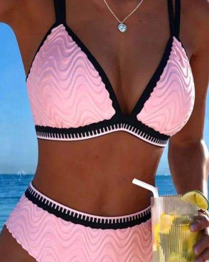 Bikini Farbblock Doppelträger Strukturiert