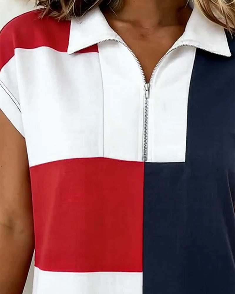 Kleid Kurzarm gestreift Colorblock