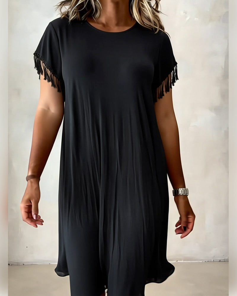 Kleid Unifarben Quaste Fallend