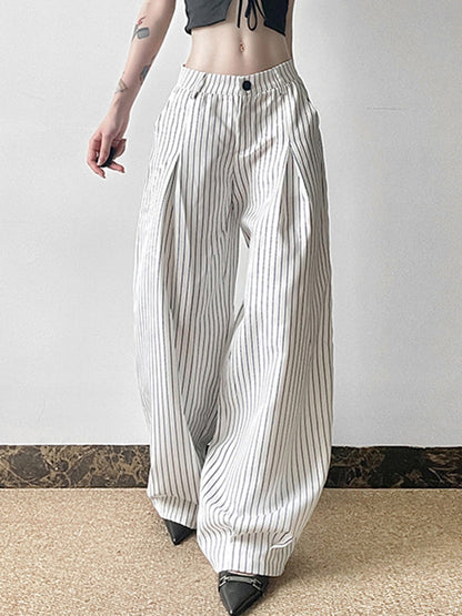 White Vintage Baggy Stripe Cargo Pants