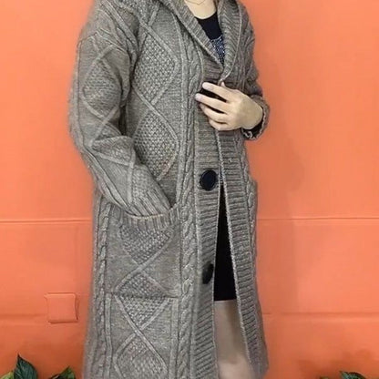 Cable Knit Hooded Sweater Coat with Pockets for Women - Fiorella