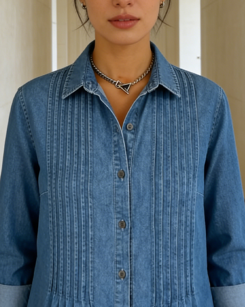 Hemd Uni Plissiert Denim