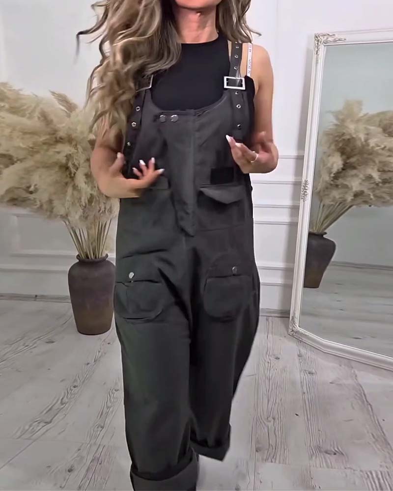 Jumpsuit Unifarben Casual Arbeitskleidung
