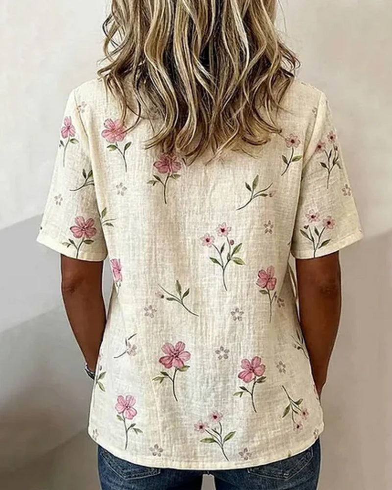 Bluse Kleine Blumen Diagonaler Vorderer Binder