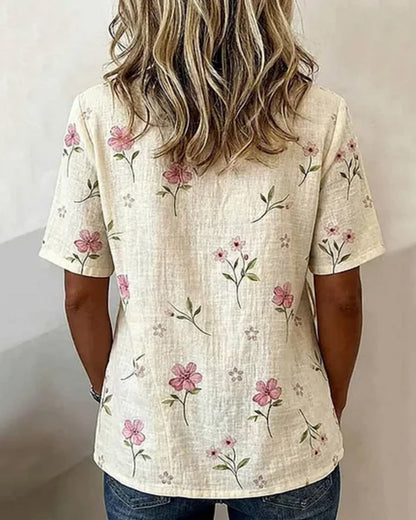Bluse Kleine Blumen Diagonaler Vorderer Binder