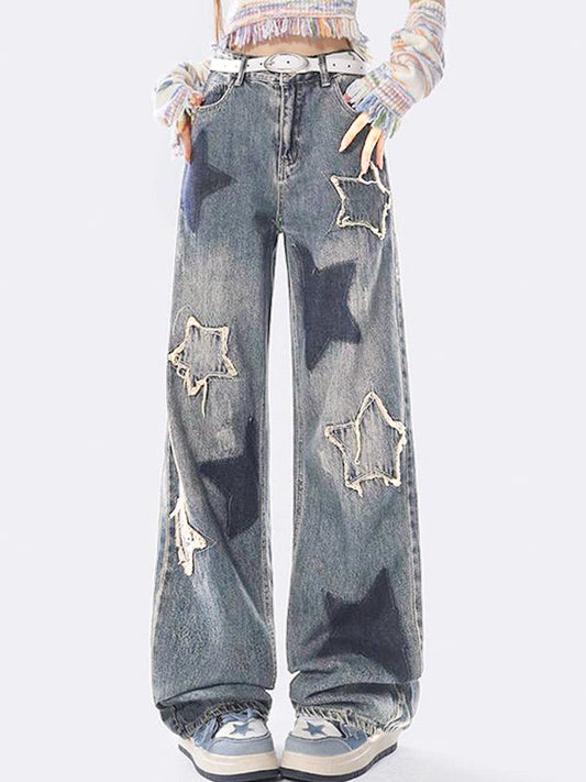 Multicolored vintage star design boyfriend jeans