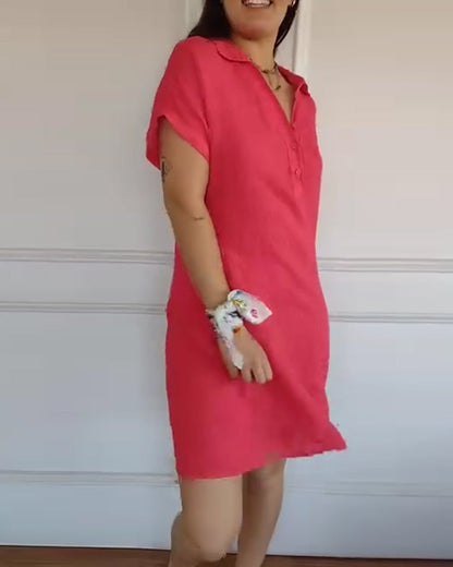 Kleid Knopfleistenkragen kurzärmlig einfarbig