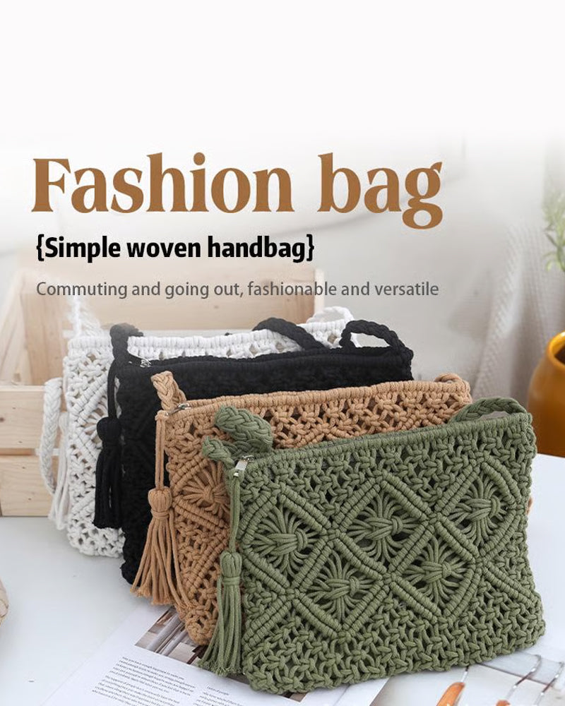 🏆Blitzangebot⚡Minimalistische Quasten Damenclutch – Retro Tasche aus Baumwollseil Geflochten Boho Strandtasche für den Sommerurlaub