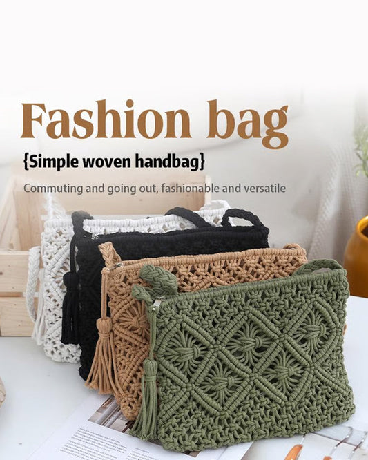🏆Blitzangebot⚡Minimalistische Quasten Damenclutch – Retro Tasche aus Baumwollseil Geflochten Boho Strandtasche für den Sommerurlaub