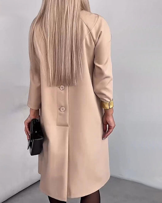 Kleid Knopfleisten-Design Raglanärmel einfarbig