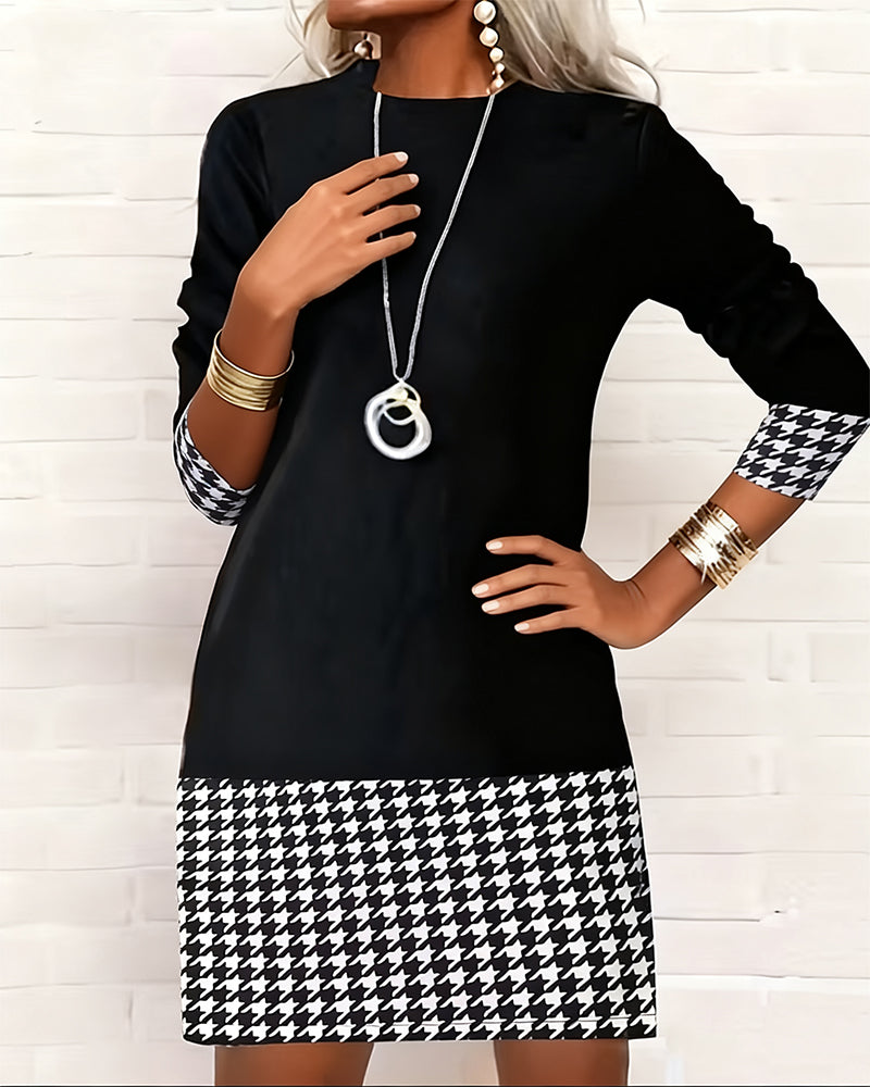 Kleid Hahnentritt Eingefasst Langarm