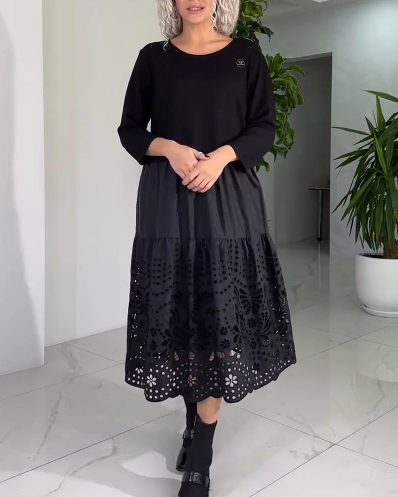 Kleid Ausgeschnitten Geplättet Mode Rund Halsausschnitt