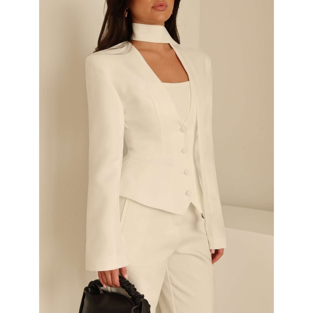 Long Sleeve Blazer Jacket with Scarf for Women - Rosella