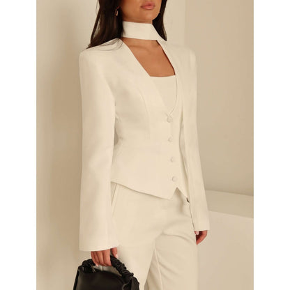 Long Sleeve Blazer Jacket with Scarf for Women - Rosella