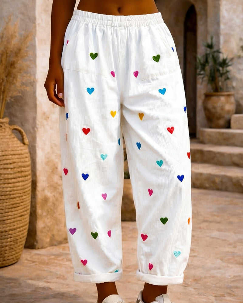 Hosen Herz Elastische Taille Weite Beine Kurz