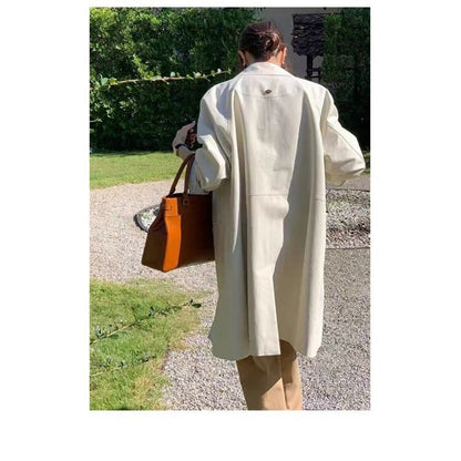 Long Button Down Trench Coat with Pockets for Women - Candida