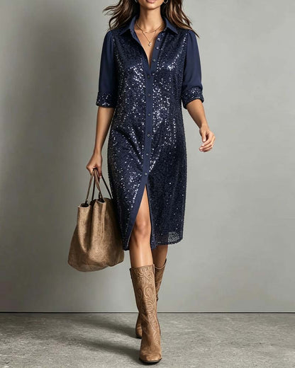 Kleid Revers Knopf Lässig