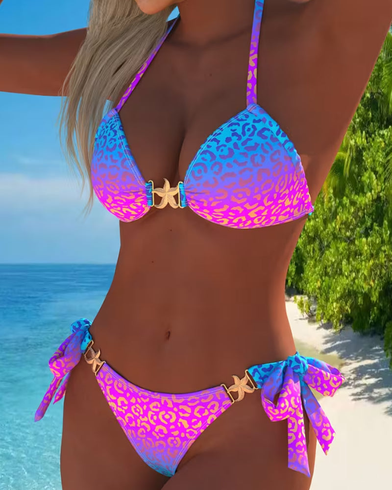 Bikini Trägerlos Leoparddruck Metallverschluss